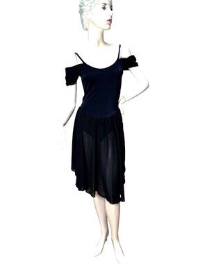 1980s Capezio black off shoulder dance dress with leotard Size M